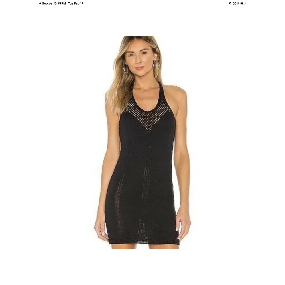 Free People Intimately Black Cross Strap‎ Open Back Knit Mini Dress OB1139506 XS